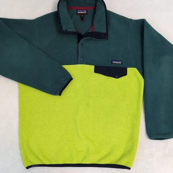 Patagonia‎ Synchilla Snap T Mens Two Tone Green Pullover Fleece Sweater Size Sm
